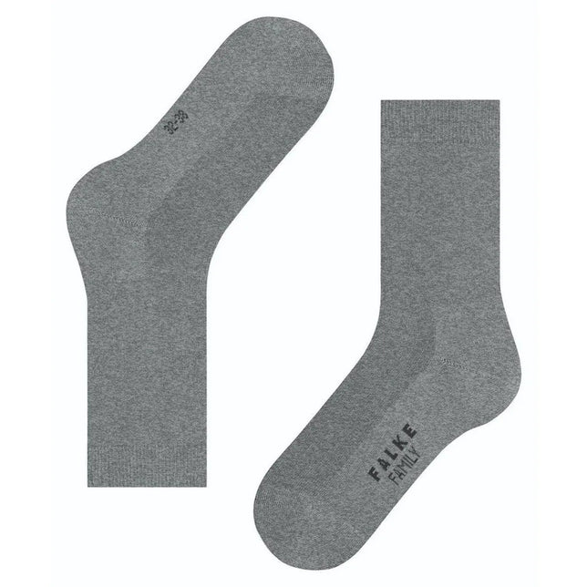 Grijze FALKE Family SO 46490 damessokken, effen gebreid met geribde boord en logo onder de voet. - Jambelles