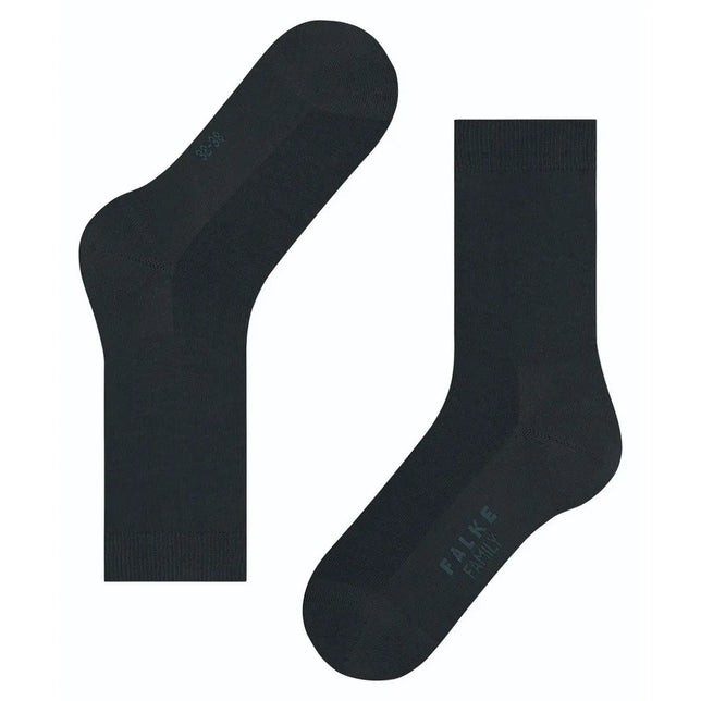 Donkerblauwe dames sokken FALKE Family SO 46490 met effen dessin, geribde boorden en subtiel logo op de zool. - Jambelles