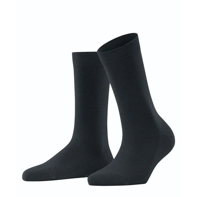 Zwarte FALKE Family SO 46490 damessokken met effen ontwerp en geribde boorden. - Jambelles