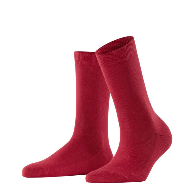 Rode FALKE Family SO 46490 damessokken met effen design en geribde boorden. - Jambelles