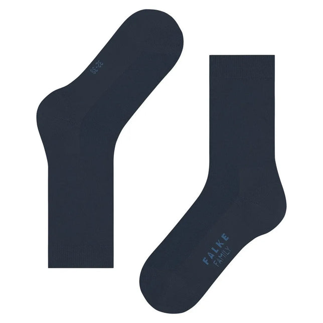 Donkerblauwe dames sokken FALKE Family SO 46490, effen met FALKE Family-logo op de zool. - Jambelles