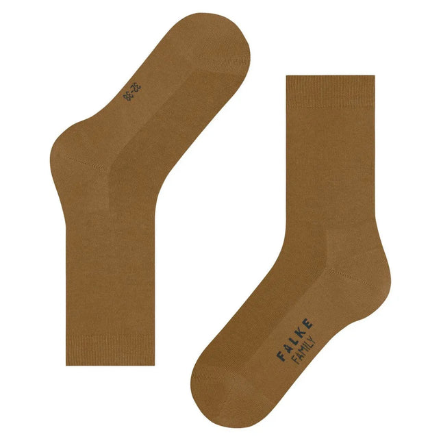 Camelbruine dames sokken FALKE Family SO 46490, effen paar met geribde boorden en logo onder de voet - Jambelles