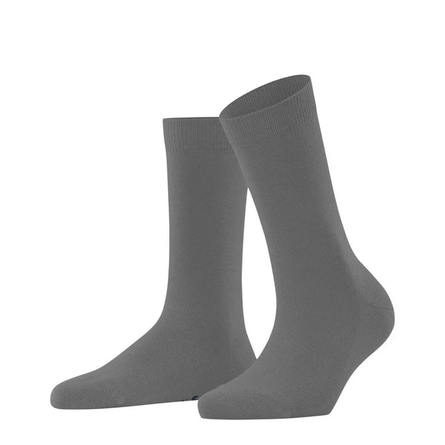Grijze dames sokken FALKE Family SO 46490 met effen fijngebreid ontwerp en geribde boord. - Jambelles
