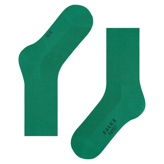 Paar groene dames sokken FALKE Family SO 46490 met effen design, geribde boorden en logo onder de voet - Jambelles