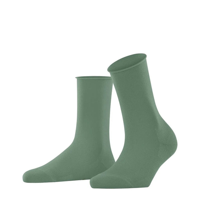 FALKE Family SO 46490 dames sokken in zachtgroen, effen gebreid met smalle rolboord en glad teenstuk - Jambelles