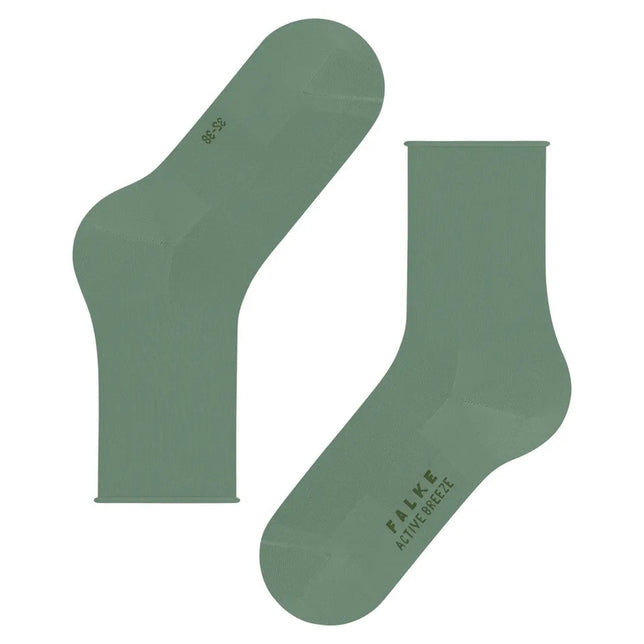 Groene FALKE Family SO 46490 damessokken met effen design, rolboord en Active Breeze-logo op de zool. - Jambelles