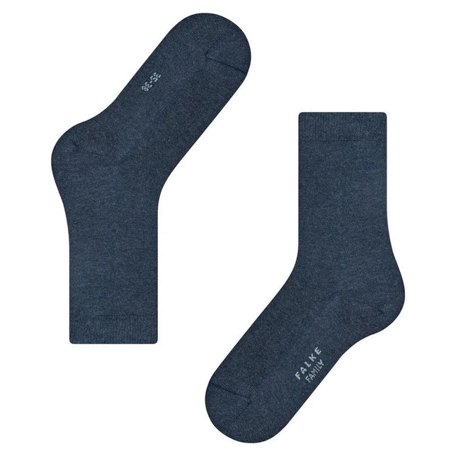 Donkerblauwe dames sokken FALKE Family SO 46490 met effen design, geribde boord en FALKE-logo op de zool. - Jambelles