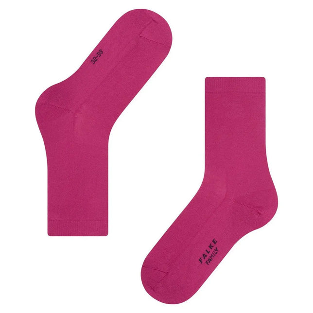 FALKE Family SO 46490 damessokken in magenta, effen met geribde boorden en zwart logo op de voet. - Jambelles