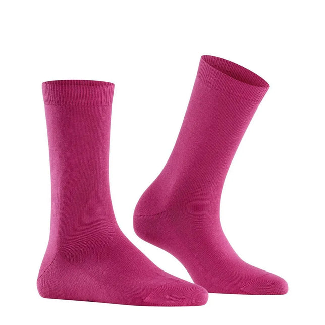 Paar fuchsiaroze FALKE Family SO 46490 damessokken, effen met geribde boorden en verstevigde tenen. - Jambelles