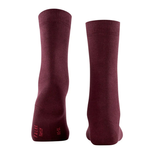 Bordeauxrode FALKE Family SO 46490 damessokken met effen design, geribde boorden en rode hielmarkering. - Jambelles