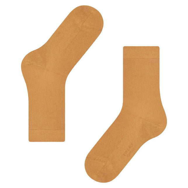 FALKE Family SO 46490 dames sokken in camelbruin, effen met brede boorden en zichtbare teen- en hielnaden. - Jambelles