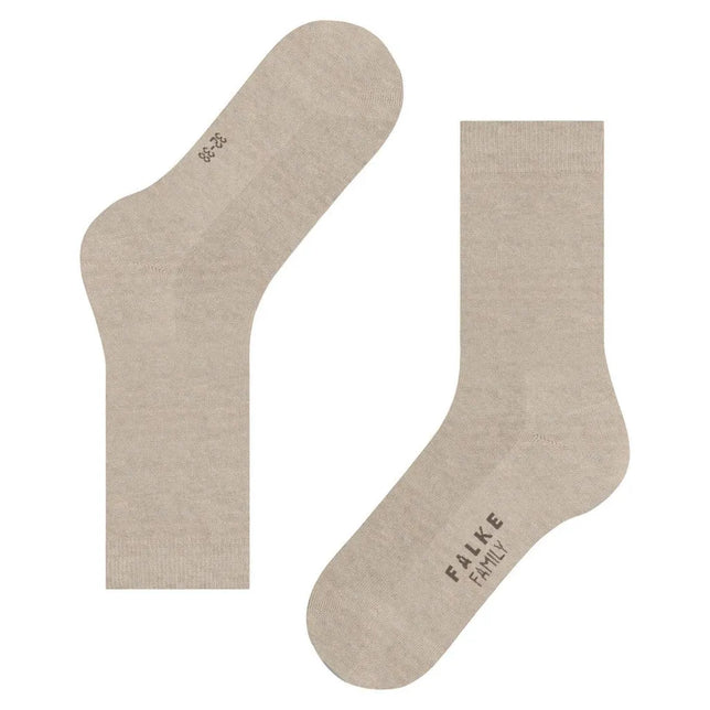 Lichtbeige FALKE Family SO 46490 damessokken met effen design, getoond van opzij en aan de zool met logo. - Jambelles