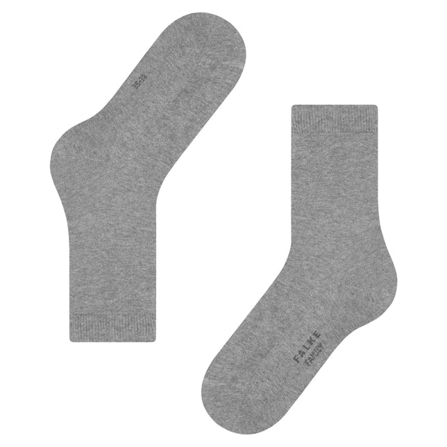 Grijze FALKE Family SO 46490 damessokken met effen dessin, geribde boorden en logo onder de voet. - Jambelles