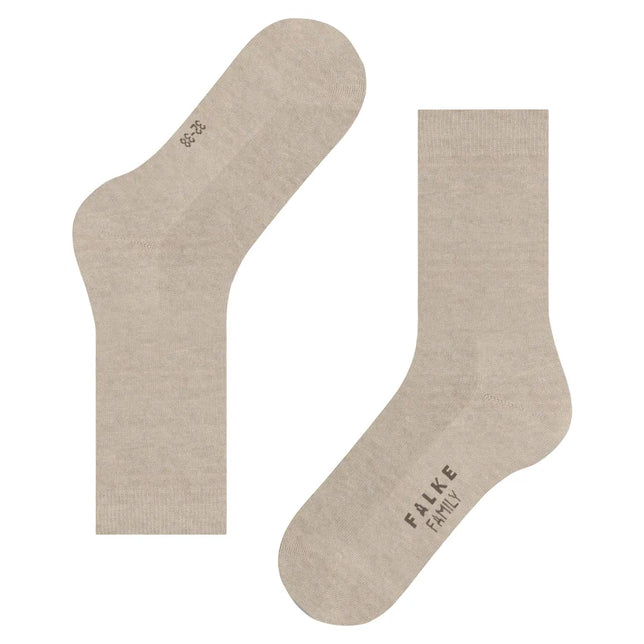 Beige dames sokken FALKE Family SO 46490, effen gebreid met merklogo op de voetzool en maatmarkering. - Jambelles