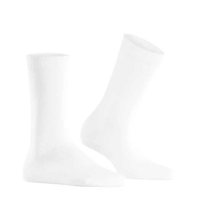 Witte FALKE Family SO 46490 damessokken met effen design en geribde boord, als paar afgebeeld. - Jambelles