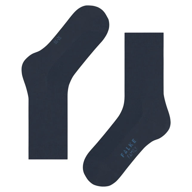 Donkerblauwe dames sokken FALKE Family SO 46490, effen model met hoge boord en logo onder de voet. - Jambelles