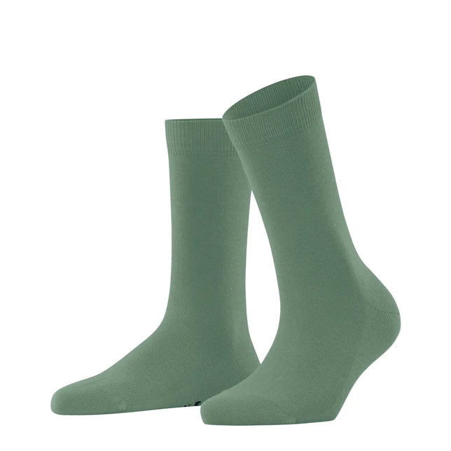 Groene FALKE Family SO 46490 damessokken met effen design en geribde boorden. - Jambelles