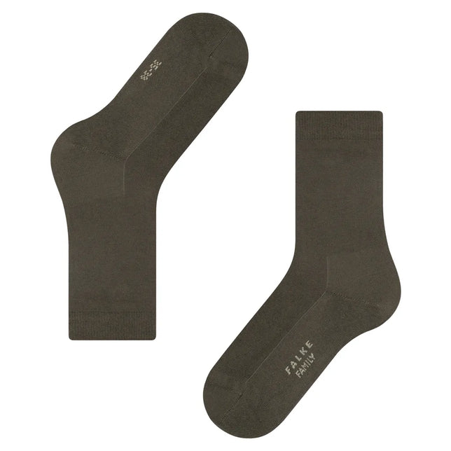 Dames sokken FALKE Family SO 46490 in donker olijfgroen, effen model met brede boord en FALKE-logo op de zool. - Jambelles