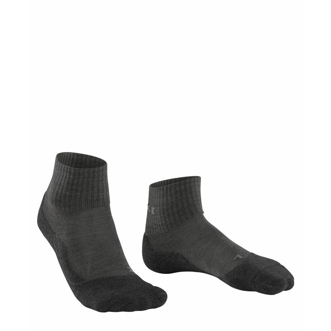 Donkergrijze FALKE TK2 Wool Short damessokken met geribde boord en verstevigde tenen en hielen. - Jambelles