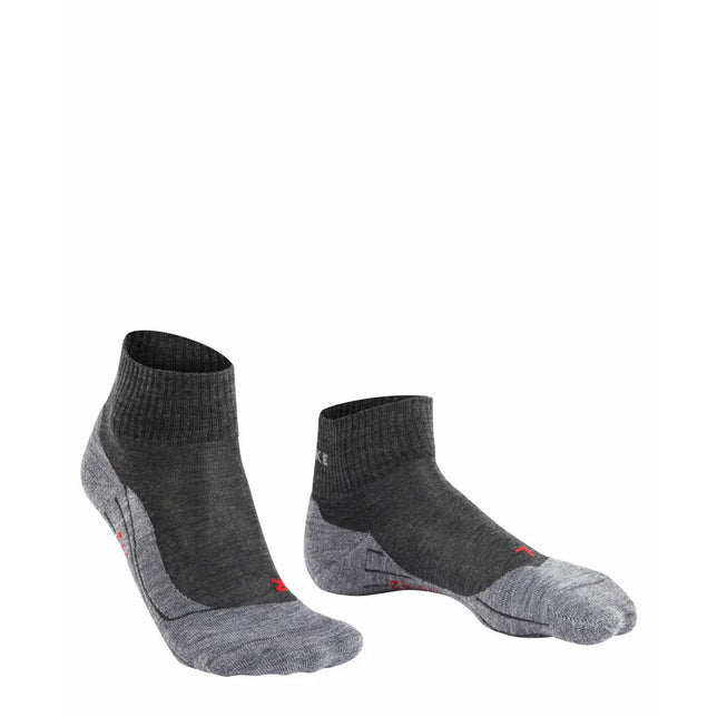 FALKE TK5 Sh W 16473 dameswandelsokken in donkergrijs met lichtgrijze teen en hiel, ribboord en rode details. - Jambelles