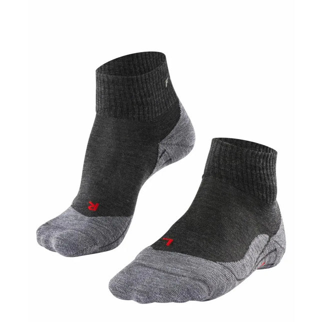 FALKE TK5 Sh W 16473 dameswandelsokken in donkergrijs met geribde boorden, lichtgrijze tenen en hielen en rode L/R-markering. - Jambelles