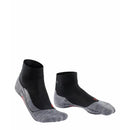 Grijze FALKE TK5 Sh W 16473 damessokken met donkergrijze vlakken, geribde zones en rood FALKE-logo. - Jambelles