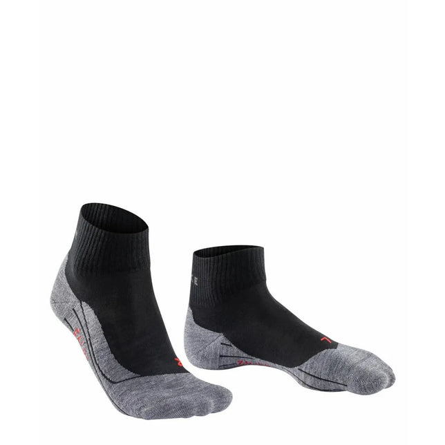 FALKE TK5 Sh W 16473 dames wandelsokken in zwart en grijs, met geribde boord, verstevigde zones en rode details. - Jambelles
