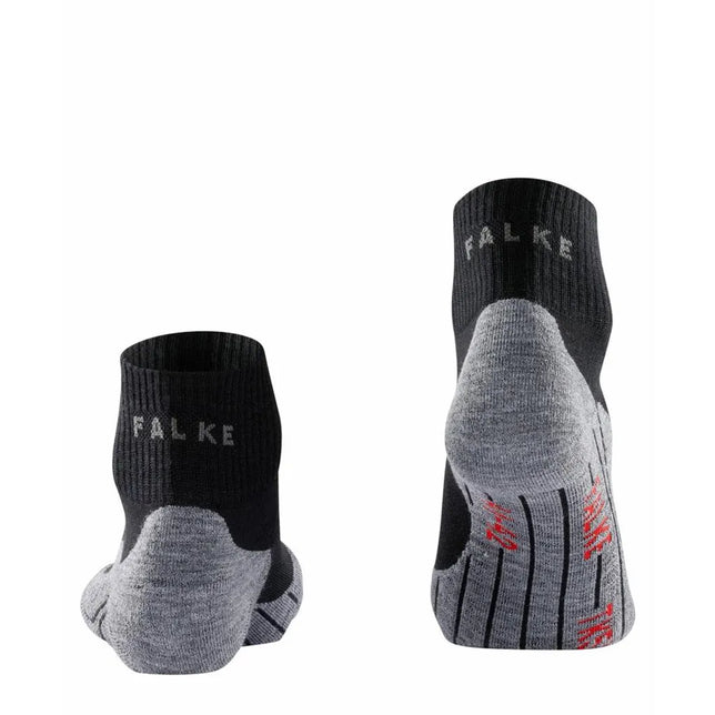 FALKE TK5 Sh W 16473 dameswandelsokken in zwart en grijs, met geribde boord, rode details en verstevigde zool. - Jambelles