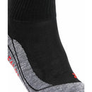 Grijze FALKE TK5 Sh W 16473 damessokken met donkergrijze vlakken, geribde zones en rood FALKE-logo. - Jambelles