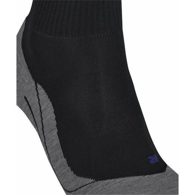 Zwarte FALKE TK5 Short Cool damessok 16128 met grijze hiel- en teenzones en klein blauw logo. - Jambelles