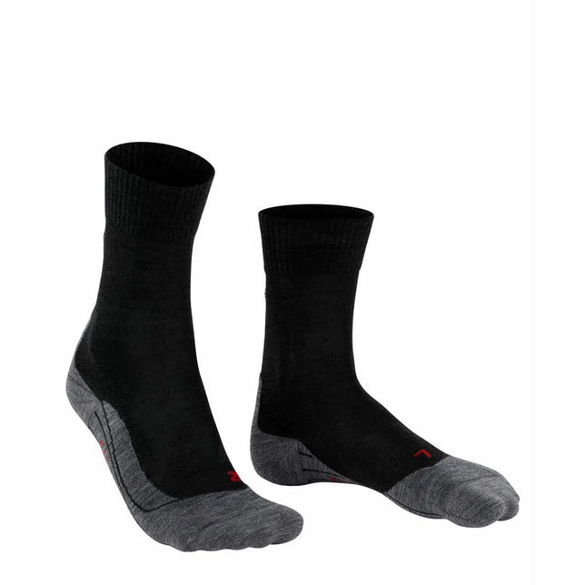 Zwarte dameswandelsokken FALKE TK5 W 16243 met grijze tenen, zool en hiel en kleine rode details - Jambelles