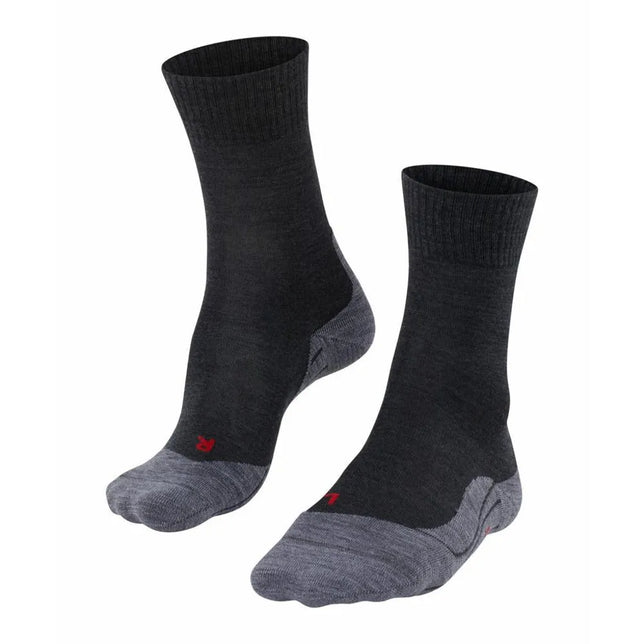 FALKE TK5 W 16243 damessokken in donkergrijs met grijze verstevigde tenen, hielen en zolen en rode details. - Jambelles