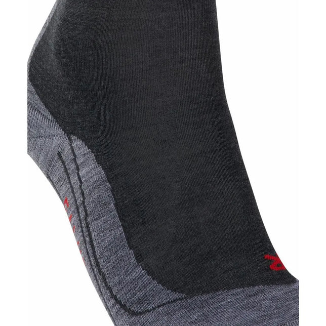 FALKE TK5 W 16243 damessokken in donkergrijs met lichtgrijze verstevigde zones en rood logo. - Jambelles