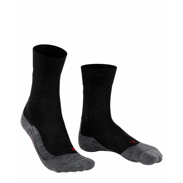 Zwarte dameswandelsokken FALKE TK5 W 16243 met grijze teen, hiel en zool en rode details. - Jambelles
