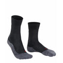 FALKE TK5 W 16243 damessokken in donkergrijs met geribde boord, grijze teen- en hielzones en rode details - Jambelles