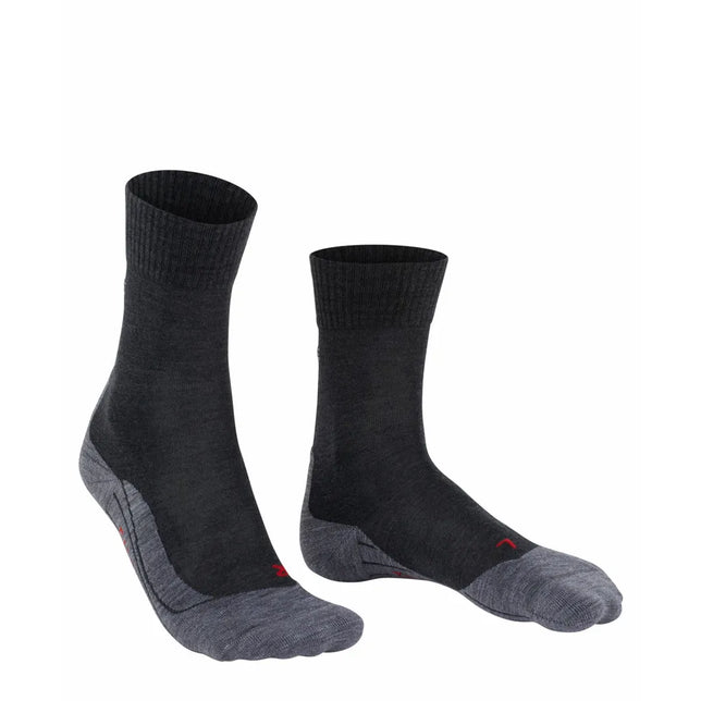 FALKE TK5 W 16243 damessokken in donkergrijs met geribde boord, grijze teen- en hielzones en rode details - Jambelles