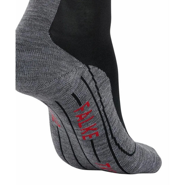 Dames sok FALKE TK5 W 16243 in grijs en zwart, met rood logo en gevoerde, gestreepte zool. - Jambelles