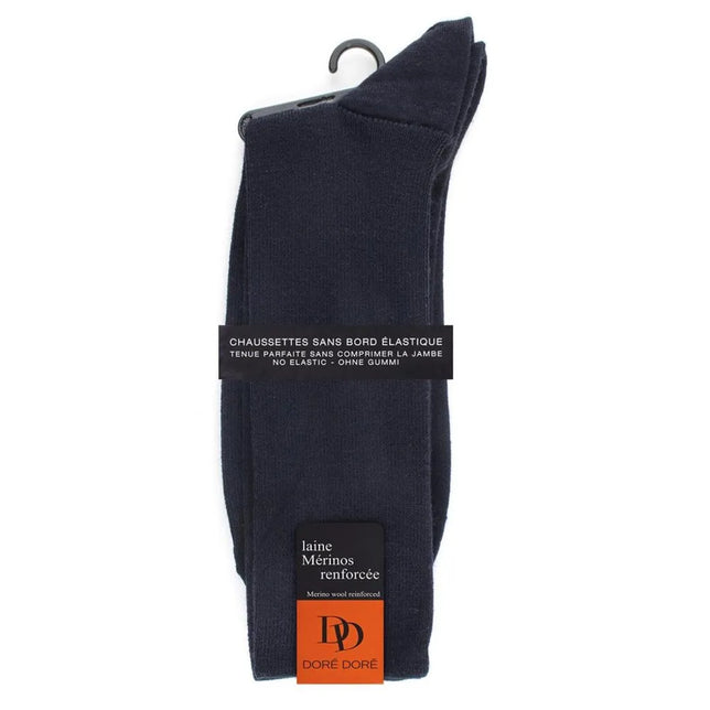 Donkerblauwe Dore Dore herensokken Homme Chaussette Côte 1x1, ribgebreid, met versterkte merinowol en zonder elastische boord - Jambelles
