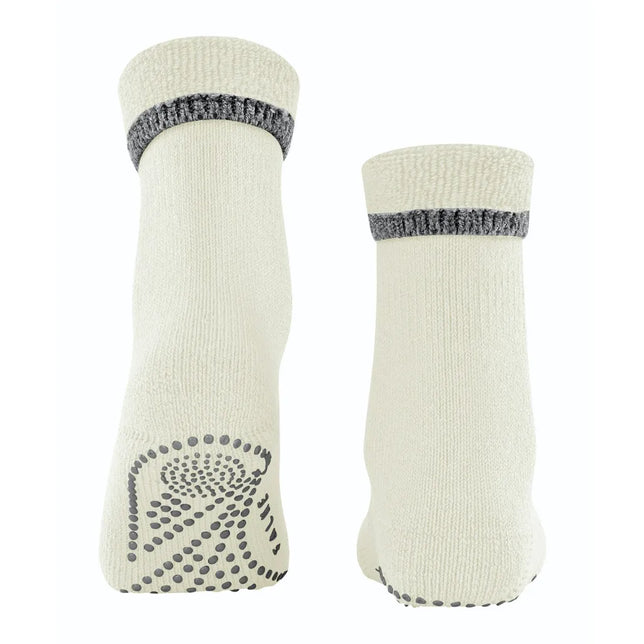 Falke dames huissokken Anti-Slip Cuddle Pads 47540 in crème met grijze boord en antislipnoppen. - Jambelles