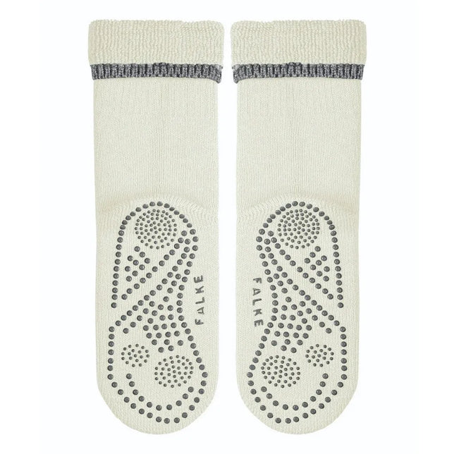 Crèmekleurige Falke dameshuissokken Anti-Slip Cuddle Pads 47540 met grijze boordstreep en antislipnoppen. - Jambelles
