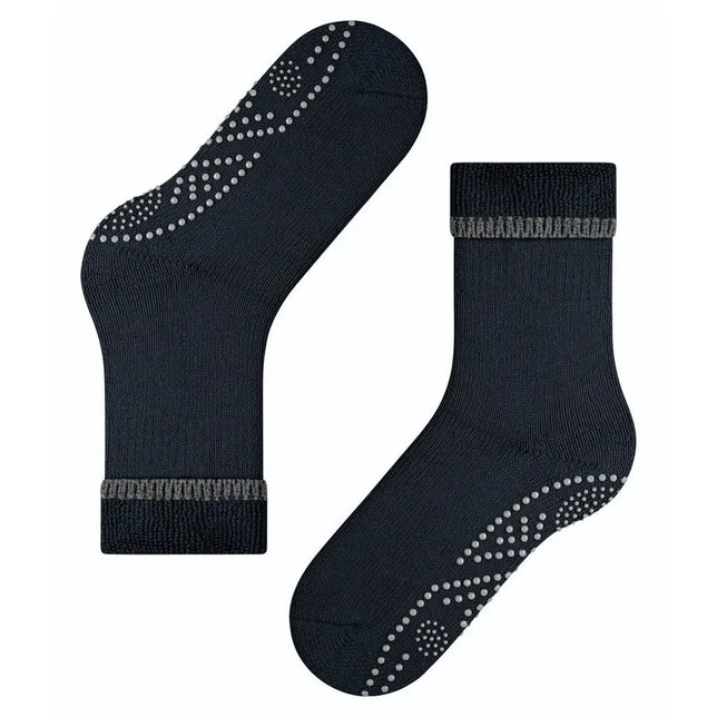 Falke dameshuissokken Anti-Slip Cuddle Pads 47540 in donkerblauw met grijze antislipnoppen en omgeslagen boorden. - Jambelles