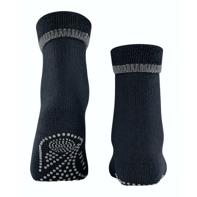 Falke dames Anti-Slip Cuddle Pads 47540, donkerblauwe huissokken met grijze boord en antislipnoppen. - Jambelles