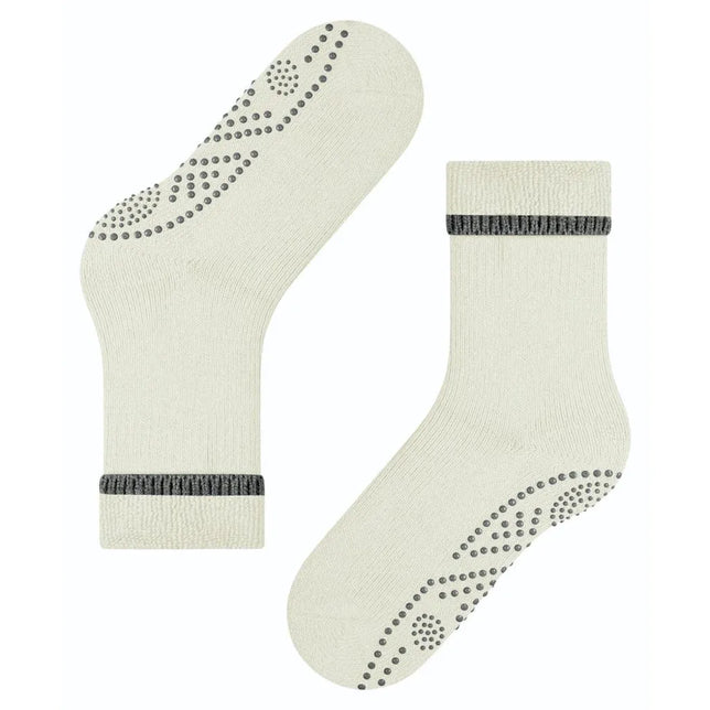Crèmekleurige Falke dames Anti-Slip Cuddle Pads 47540 sokken met grijze boordstreep en antislipnoppen. - Jambelles