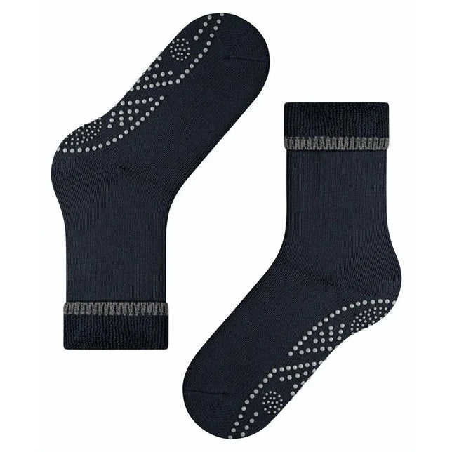 Falke dames antislipsokken Cuddle Pads 47540 in donkerblauw, met grijze boord en noppenpatroon op de zool. - Jambelles