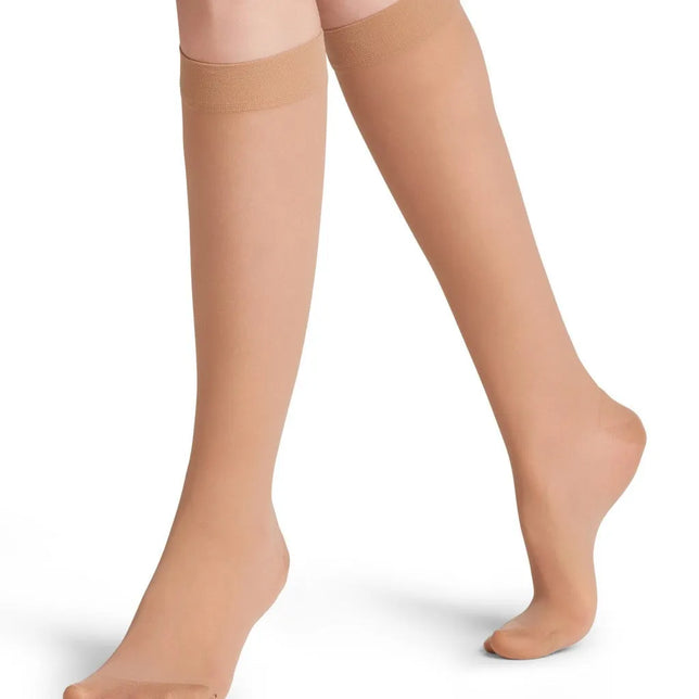 Falke dames kniekousen Energize Kneehigh 30 41763 in beige, transparant met brede boord en verstevigde teen. - Jambelles