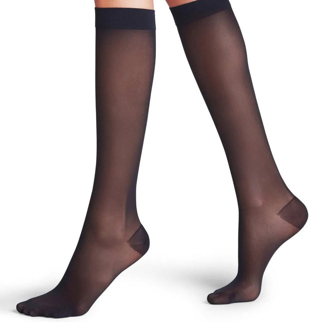 Falke Energize Kneehigh 30 41763 dameskniekousen in transparant zwart met brede boord en verstevigde hiel - Jambelles