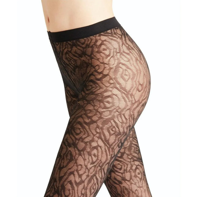 Falke dameslegging Zebra LE 41179 in zwart transparant mesh met zebrapatroon en brede tailleband. - Jambelles