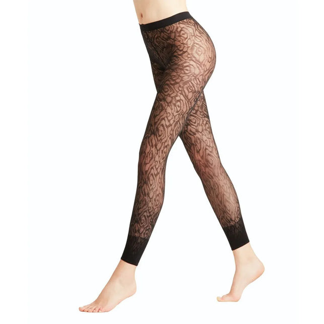 Falke dameslegging Zebra LE 41179 in zwart, transparant met zebrapatroon, effen tailleband en boorden. - Jambelles
