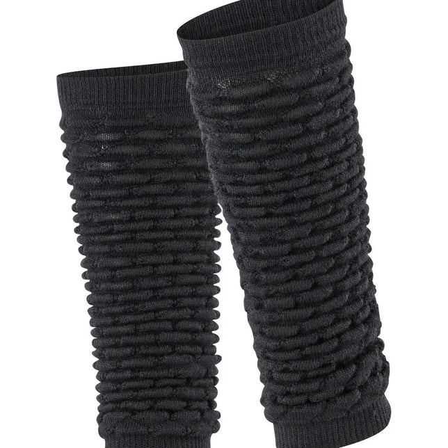 Falke dameslegwarmers Arctic Haze 46607, donkergrijs met ribboorden en horizontaal geplooid breisel. - Jambelles