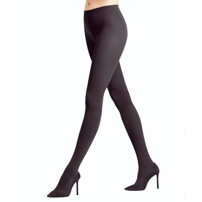 Zwarte Falke damespanty Cotton Touch TI 40081, gedragen met hoge hakken en voorzien van een effen look en brede tailleband. - Jambelles